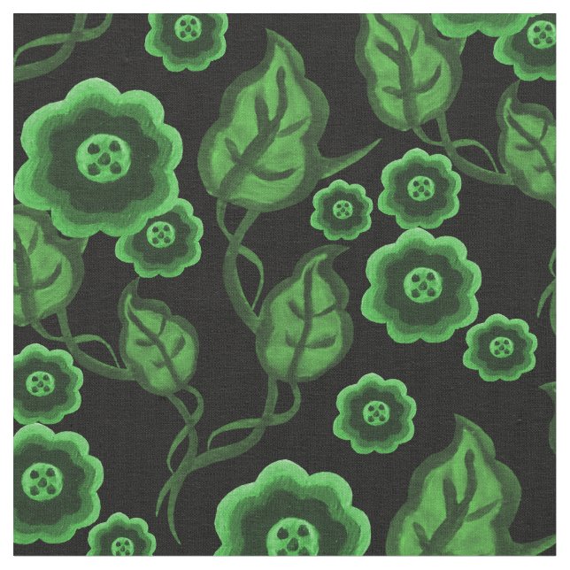 Gröntblommor/gröntlöv/svart för blommigt 2 för tyg (Närbild)