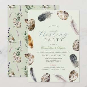 Grönten Ägg och fjädrar som tar hand om Party-baby Inbjudningar