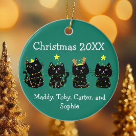 Grönten Anpassade namn för Cute 4-kattjul i Ljus Julgransprydnad Keramik