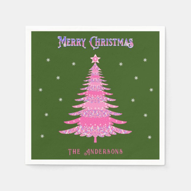 Grönten Anpassat namn för elegant Rosa Julgran Pappersservett (Framsidan)