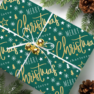 Grönten Anpassat namn för god jul-skript, Faux Gul Presentpapper