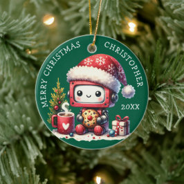 Grönten Anpassat namn God jul Cute Robot Julgransprydnad Keramik