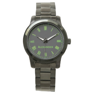 Grönten Anpassat namn, svart, klassisk Elegant, ro Armbandsur