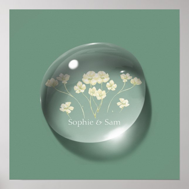 Grönten anpassningsbar Modern Art Flower WaterDrop Poster (Framsidan)