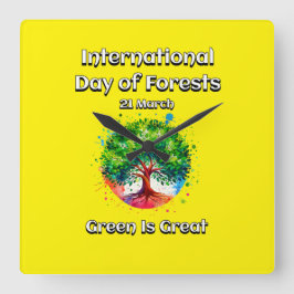 Grönten är Underbar. Internationell-skogsdagen (ID Fyrkantig Klocka