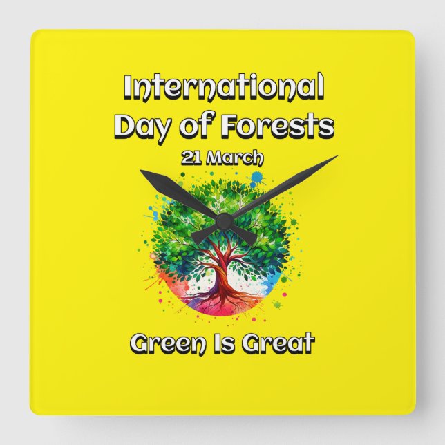 Grönten är Underbar. Internationell-skogsdagen (ID Fyrkantig Klocka (Framsida)