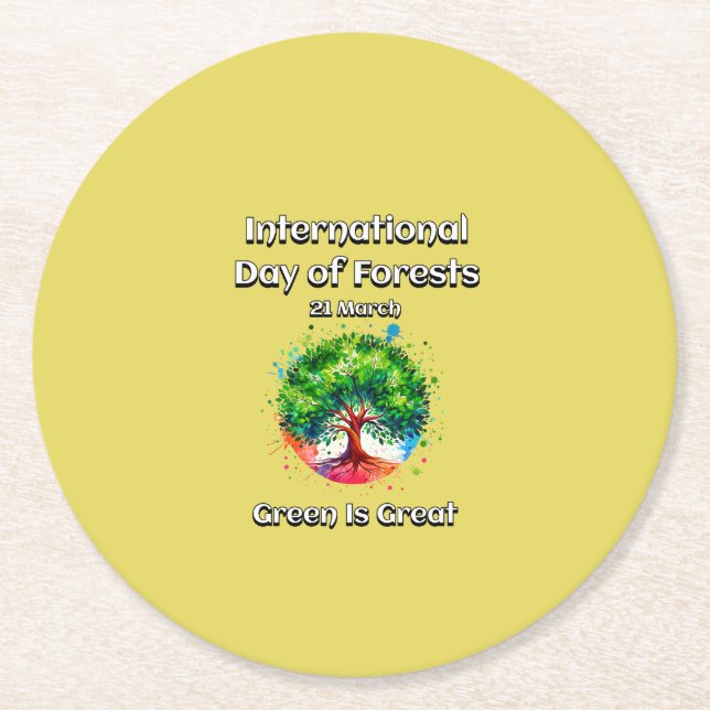 Grönten är Underbar. Internationell-skogsdagen (ID Underlägg Papper Rund (Framsidan)