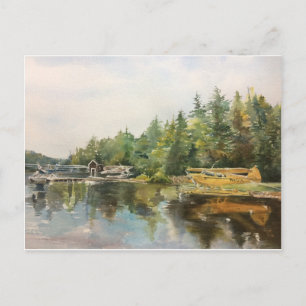 Grönten av vattenfärgen Seaplane Adirondacks Sjö Vykort