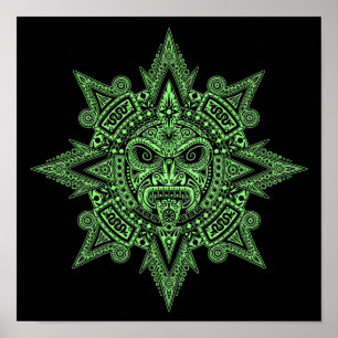 Grönten Aztec Sol Mask på Black Poster