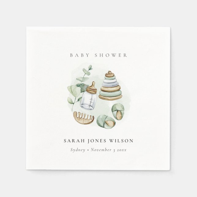 Grönten Baby Shower för Cute Nursery Essential Lea Pappersservett (Framsidan)