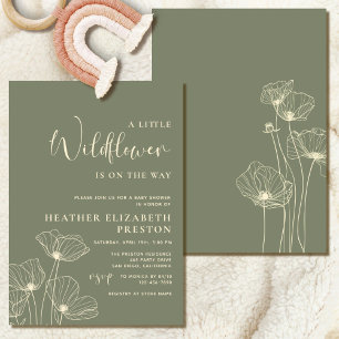 Grönten Baby Shower för Eleganten Little Wildblomm Inbjudningar