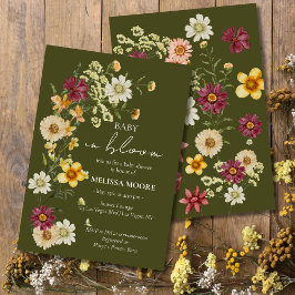 Grönten Baby Shower för en liten Wildblomma Inbjudningar