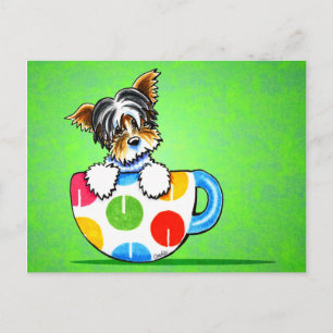 Grönten Biewer Yorkie Polka Dot Kopp Vykort