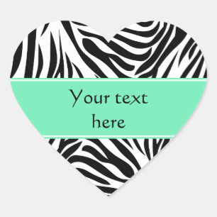 Grönten Black and White Zebra tryck och Seafoam Mi Hjärtformat Klistermärke