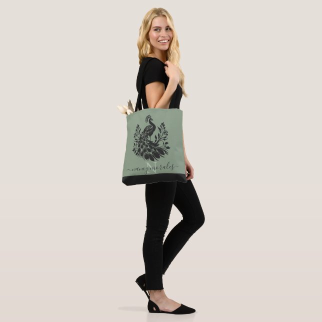 Grönten Black peace modern calligraphy sage back Tygkasse (På modell)