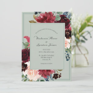 Grönten blommigt Elegant Skript Bröllop Inbjudningar
