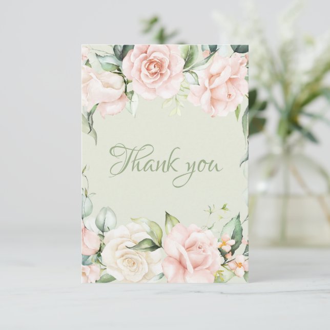 Grönten  Blommigt för babykläder för elegant Sage  Tack Kort (Stående Fram)