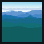Grönten Blue Illustrated Mountain View Poster<br><div class="desc">Vacker,  enkel,  modern och trendig grönt-till-blått,  bergsyta illustrerad av Stripe Hat Studio.</div>