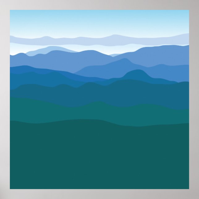 Grönten Blue Illustrated Mountain View Poster (Framsidan)