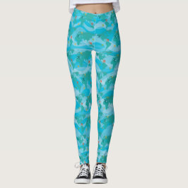 Grönten Blue Orange Gult World Map Aircraft Leggings