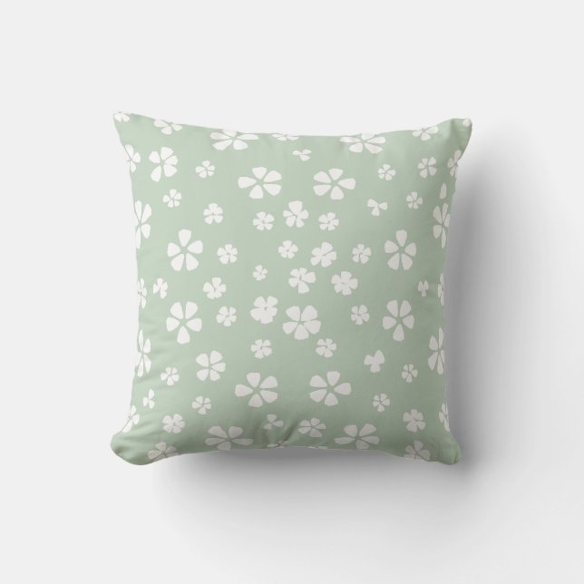 Grönten Boho modern white wildblomstermist Kudde (Framsida)