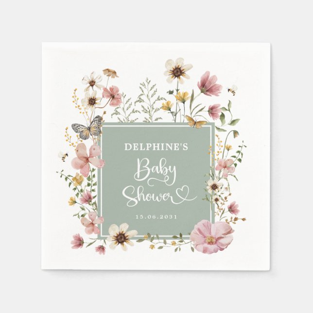 Grönten Boho Wildblomma Flicka Shower för matriser Pappersservett (Framsidan)