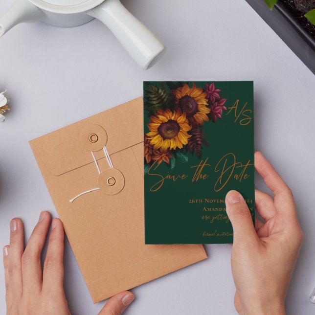 Grönten Bränd Orange Elegant bröllop Spara datum (Burnt Orange Green Elegant Wedding Save the Date
Invitation)