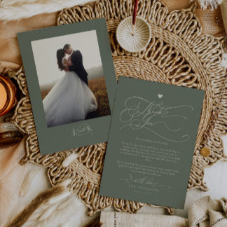 Grönten Bröllop för elegant Skripttypning Tack Kort