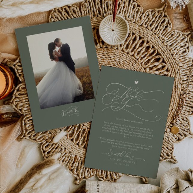 Grönten Bröllop för elegant Skripttypning Tack Kort (Skapare uppladdad)