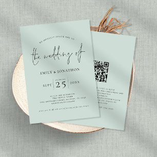 Grönten Bröllop för QR-kodMint i elegant Inbjudningar