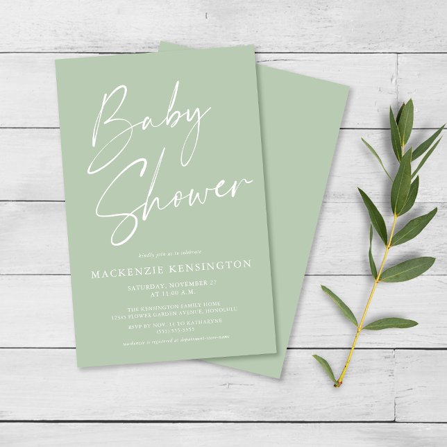 Grönten Budget Mint Simple Script Baby Shower FLYE Flygblad (Skapare uppladdad)