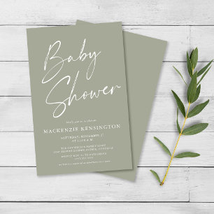 Grönten Budget Olive Sage Script Baby Shower FLYER
