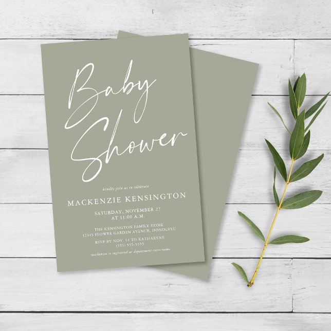Grönten Budget Olive Sage Script Baby Shower FLYER (Skapare uppladdad)