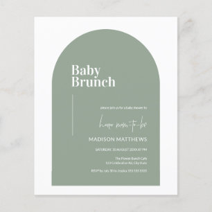 Grönten Budget Sage Arch Baby Brunch Baby Shower Flygblad