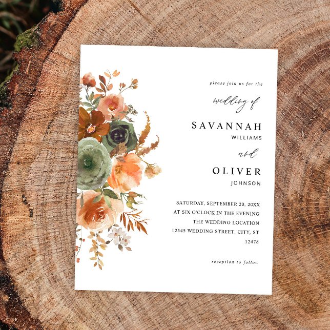 Grönten Budget & Terra Cotta Blommigt Bröllop Flygblad (Skapare uppladdad)