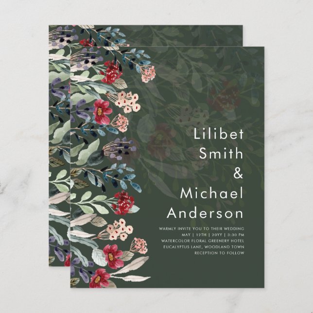 GRÖNTEN Burgundy Blue Blommigt Bröllop (Fram/baksida)