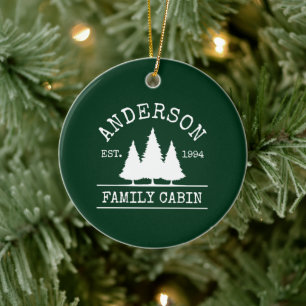 Grönten Cabin Family Namn Forest Julgransprydnad Keramik