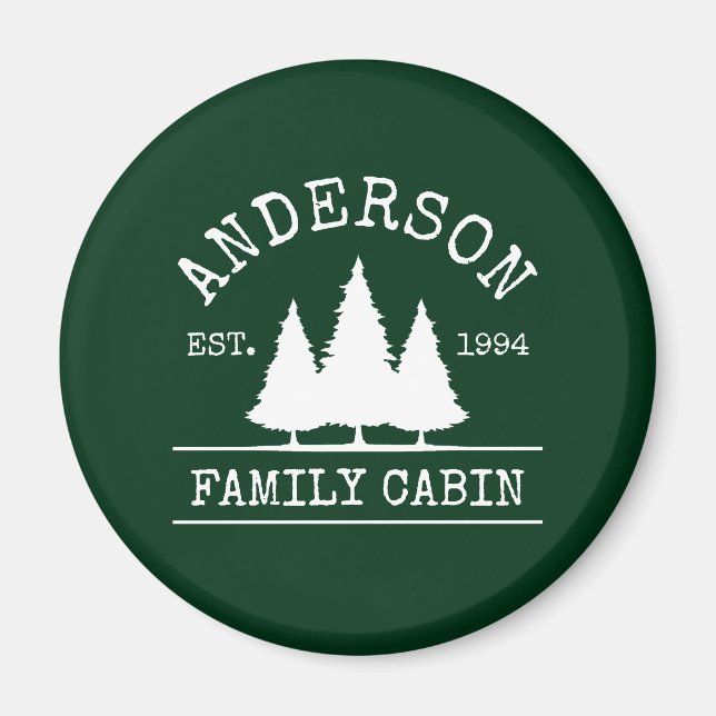 Grönten Cabin Family Namn Forest Magnet (Framsidan)