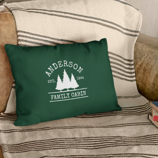 Grönten Cabin Family Namn Forest Prydnadskudde