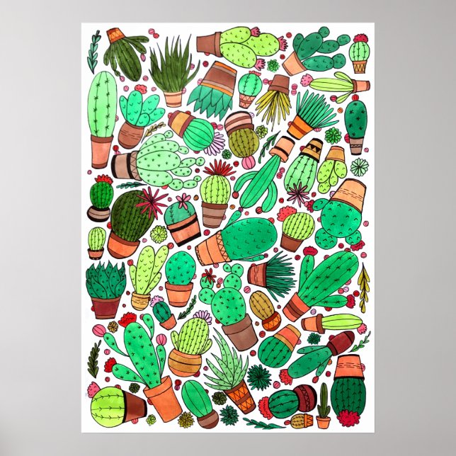 Grönten Cacti Garden, succuls Cactus Poted Plants Poster (Framsidan)
