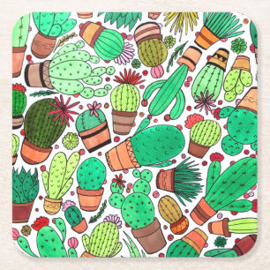 Grönten Cacti Garden, succuls Cactus Poted Plants Underlägg Papper Kvadrat