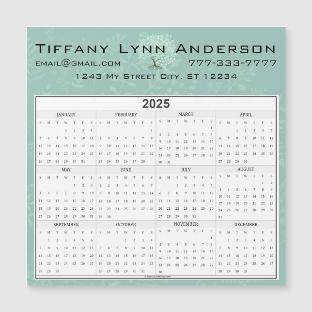 Grönten Calendar Heart Löv Träd Blommigt Mint (Framsida)