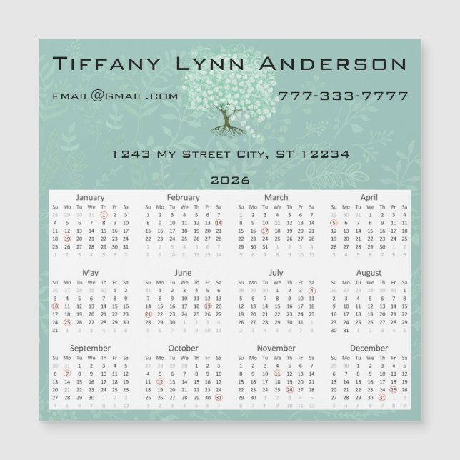 Grönten Calendar Heart Löv Träd Blommigt Mint (Framsida)