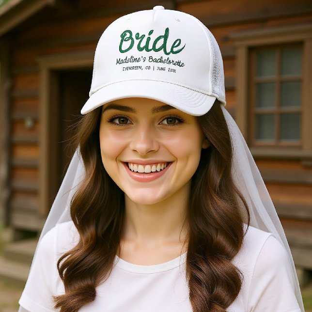 Grönten Camp Bachelorette Bride Hand Writing Keps (camp bachelorette bride trucker hat handwriting hand written camping glamping hiking bach)