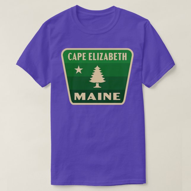 Grönten Cape Elizabeth Maine Retro Gräs Träd Badge T Shirt (Design framsida)