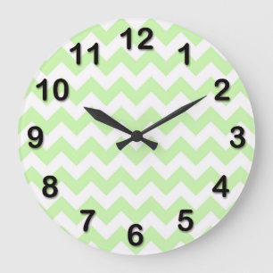 Grönten Celery, White Chevron ZigZag Mönster Stor Klocka
