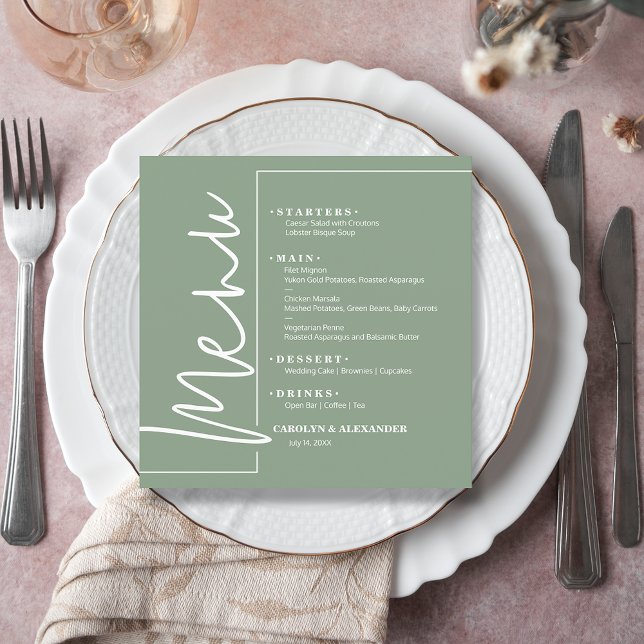 Grönten chic Sage Meny (Chic Sage Green Menu Cards)