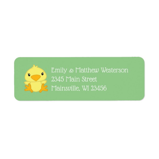 Grönten chick Baby Shower Returadress Etikett (Framsidan)