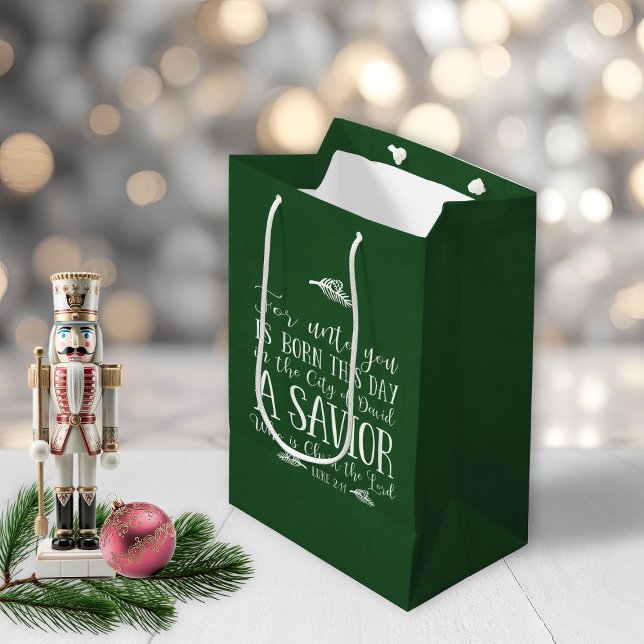 Grönten Christian julverse Typography Helgdag (Christian Christmas Verse Typography Holiday Green Medium Gift Bag)