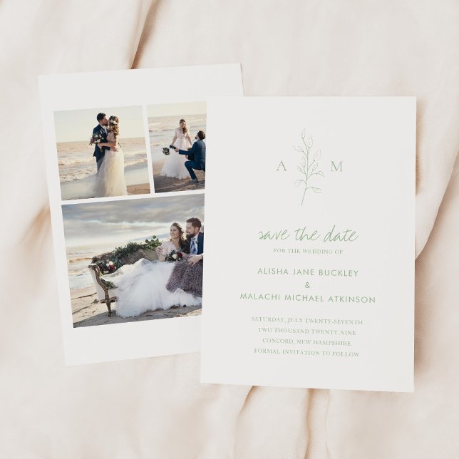 Grönten Clean Sage Botanical Photo Elegant bröllop Spara Datumet (Skapare uppladdad)